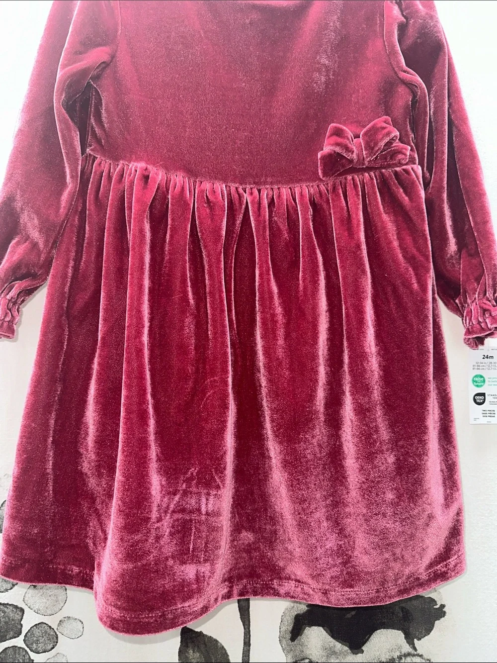 Carter's Velvet Long-Sleeve Toddler Dress in Wine with Bow